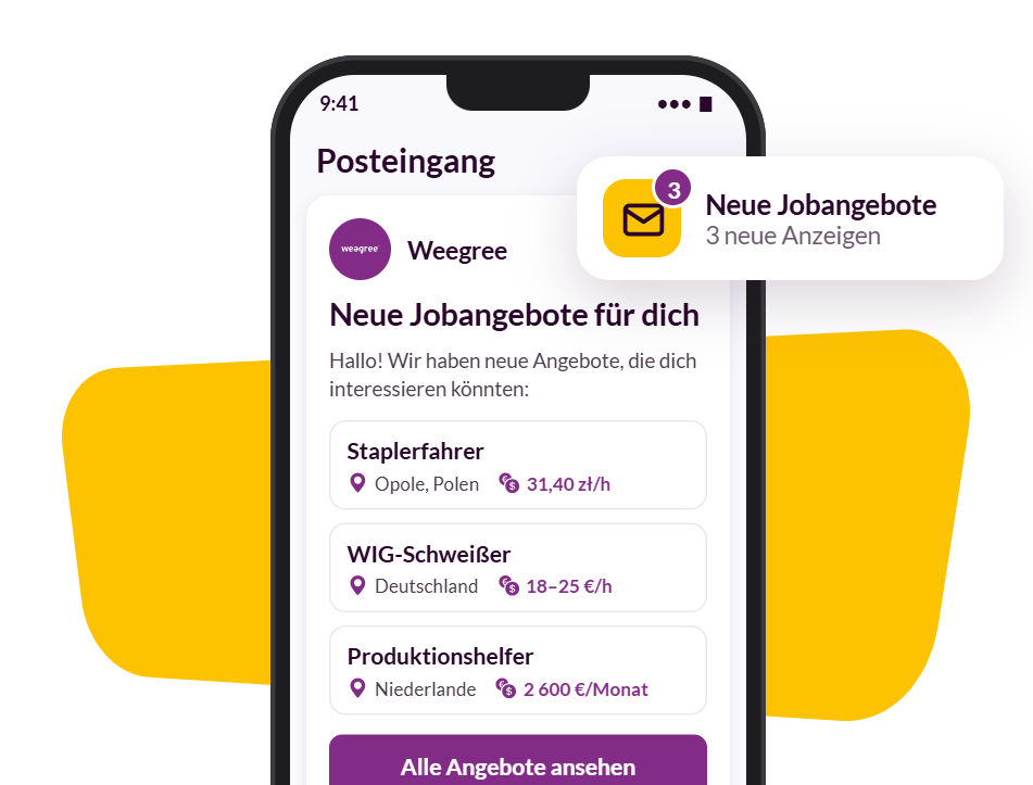Smartphone mit einer Weegree-E-Mail mit neuen Jobangeboten