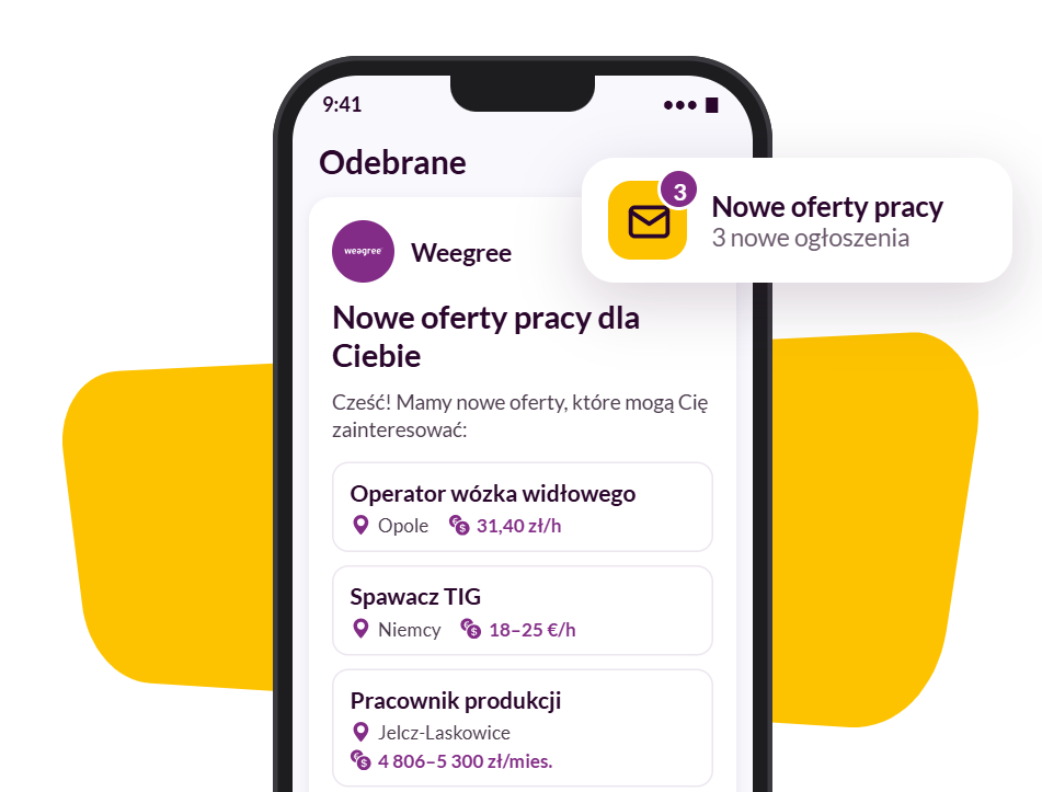 Telefon z e-mailem od Weegree z nowymi ofertami pracy